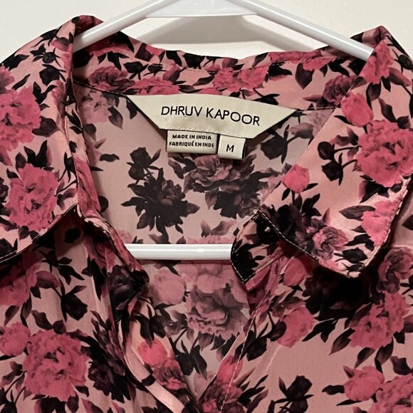 Dhruv Kapoor pink floral button up blouse size medium feminine romantic workwear - Picture 4 of 9